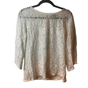 Banana Republic White Lace 3/4 Sleeves Blouse Medium